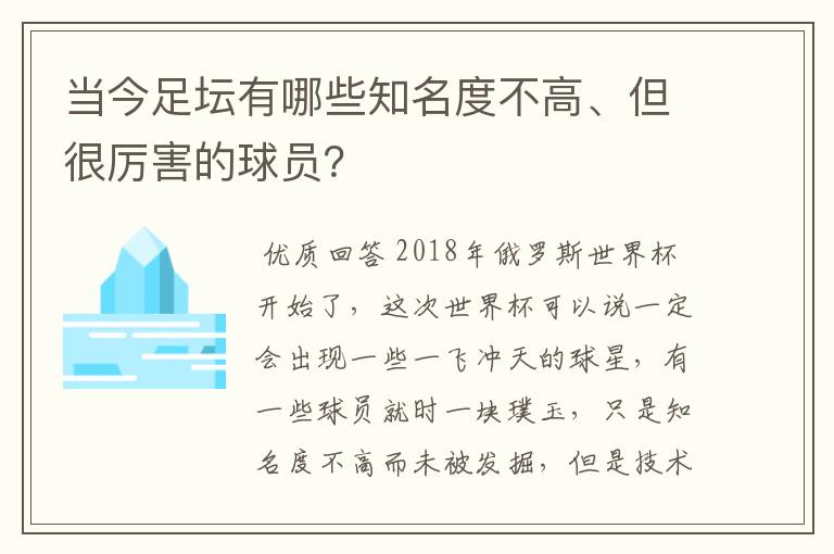 当今足坛有哪些知名度不高、但很厉害的球员？