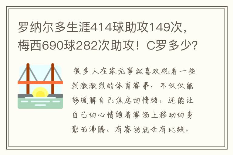 罗纳尔多生涯414球助攻149次，梅西690球282次助攻！C罗多少？