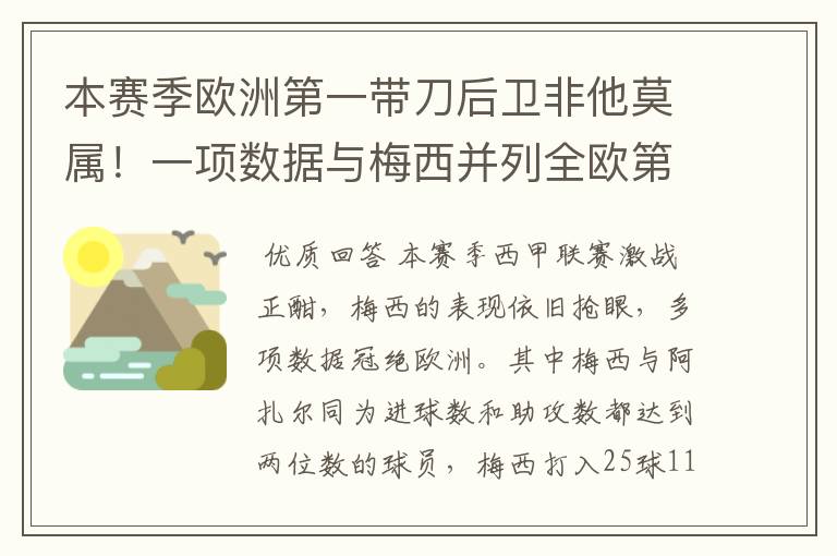 本赛季欧洲第一带刀后卫非他莫属！一项数据与梅西并列全欧第一！