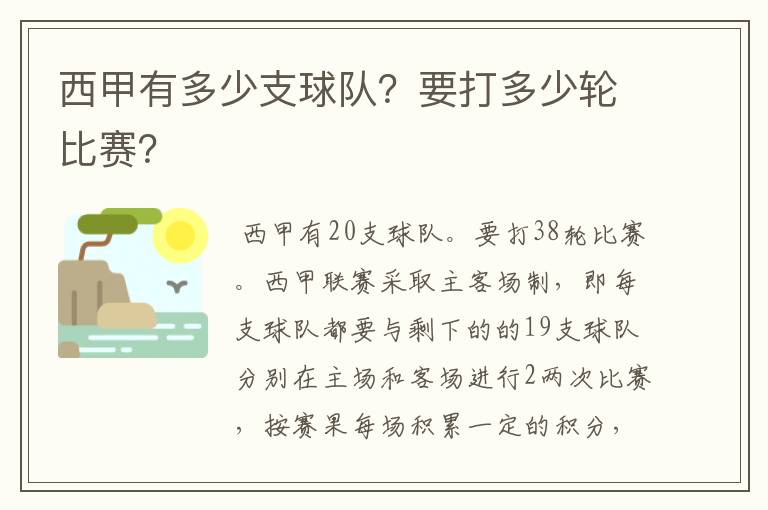 西甲有多少支球队？要打多少轮比赛？