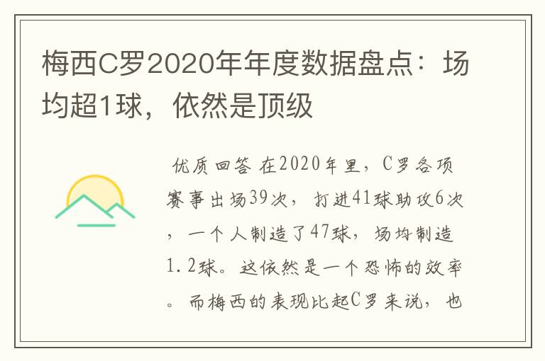 梅西C罗2020年年度数据盘点：场均超1球，依然是顶级