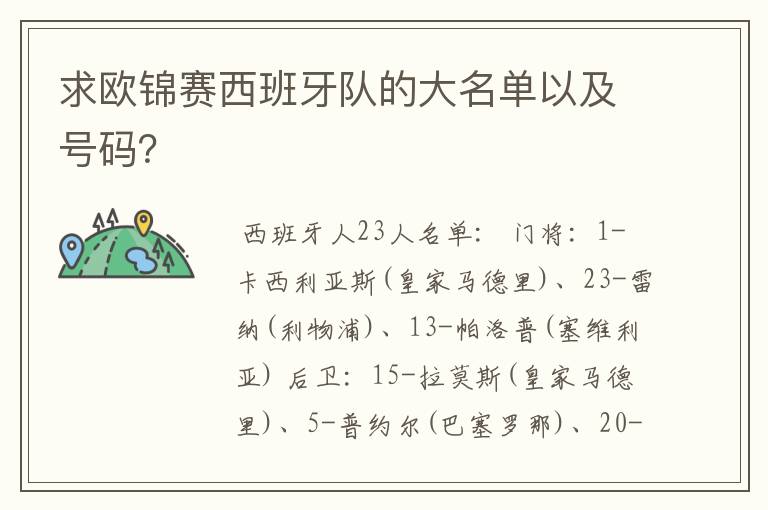 求欧锦赛西班牙队的大名单以及号码？