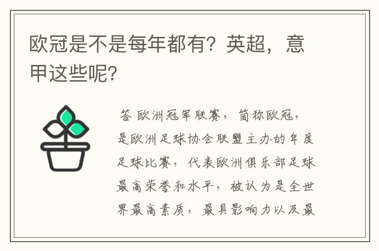 欧冠是不是每年都有？英超，意甲这些呢？