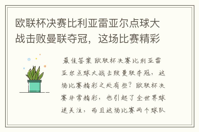 欧联杯决赛比利亚雷亚尔点球大战击败曼联夺冠，这场比赛精彩之处有些？