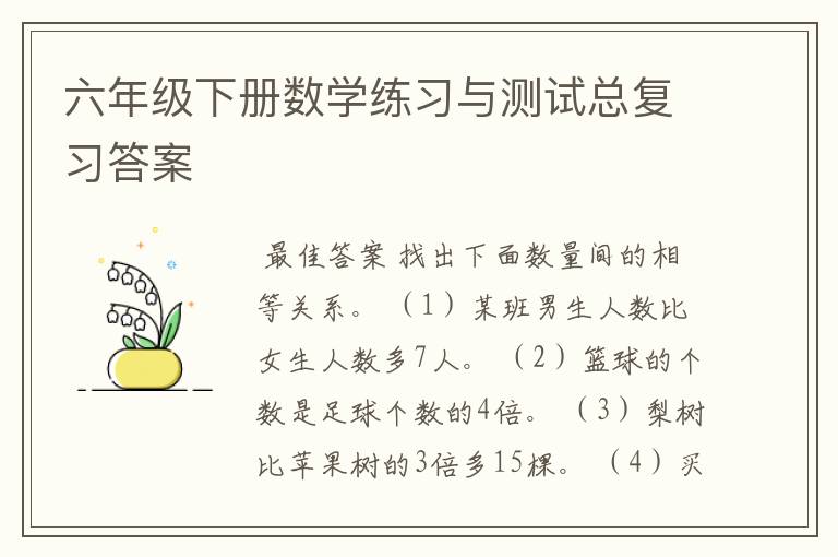 六年级下册数学练习与测试总复习答案