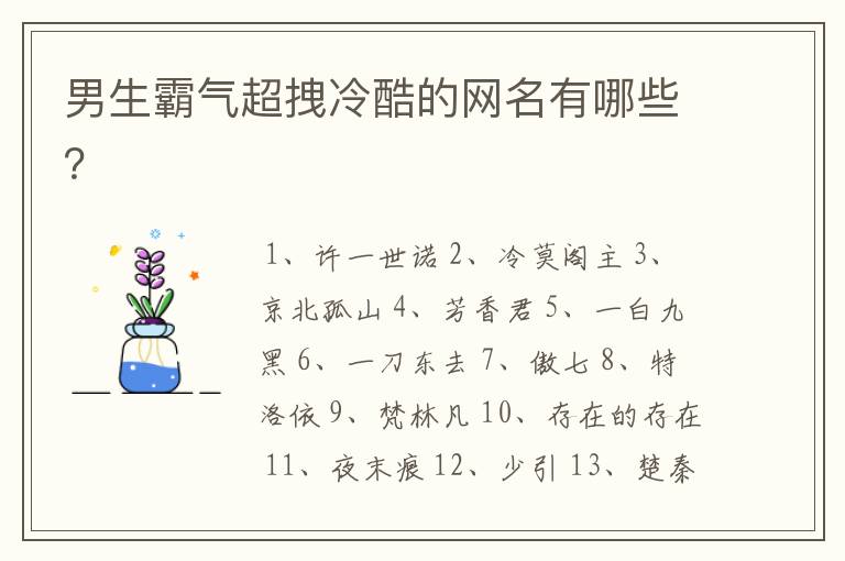 男生霸气超拽冷酷的网名有哪些？