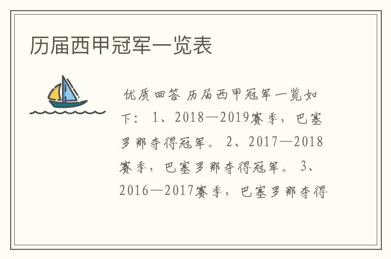 历届西甲冠军一览表