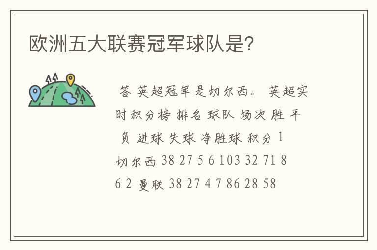 欧洲五大联赛冠军球队是？