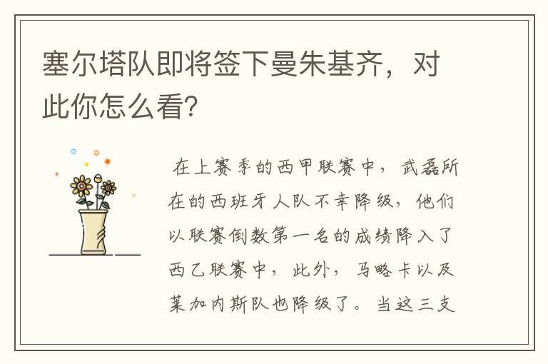 塞尔塔队即将签下曼朱基齐，对此你怎么看？