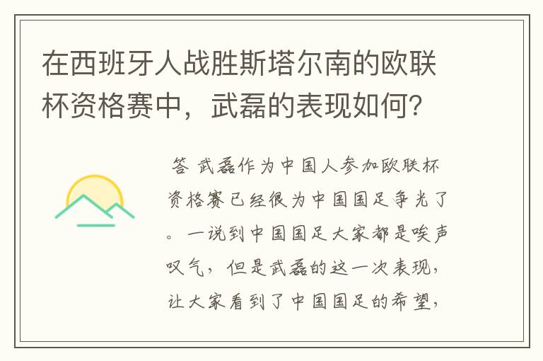 在西班牙人战胜斯塔尔南的欧联杯资格赛中，武磊的表现如何？