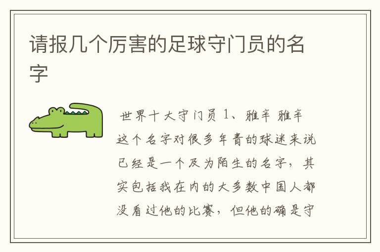 请报几个厉害的足球守门员的名字