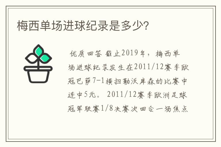 梅西单场进球纪录是多少？