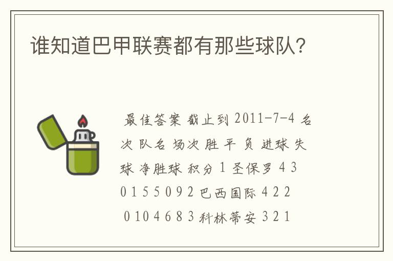 谁知道巴甲联赛都有那些球队？