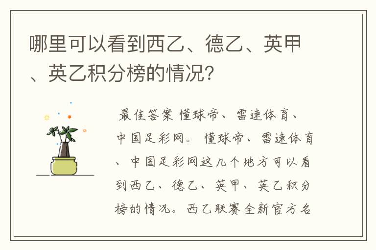 哪里可以看到西乙、德乙、英甲、英乙积分榜的情况？