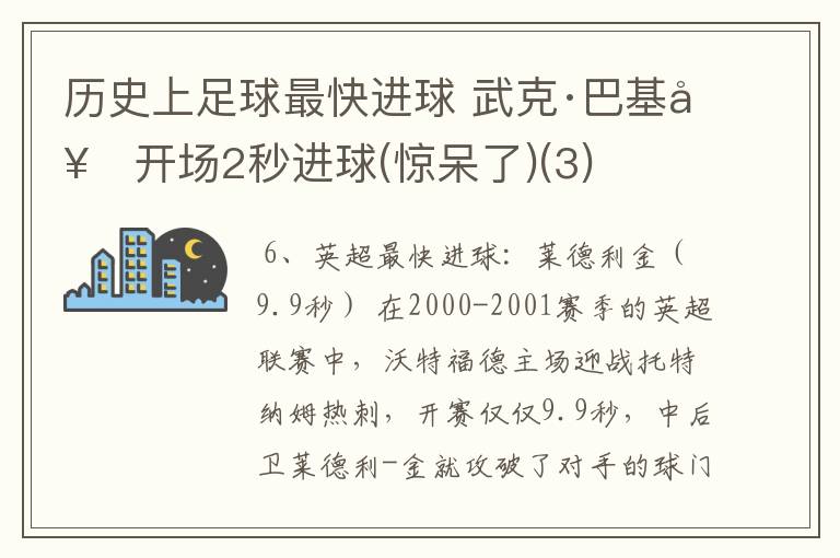 历史上足球最快进球 武克·巴基奇开场2秒进球(惊呆了)(3)