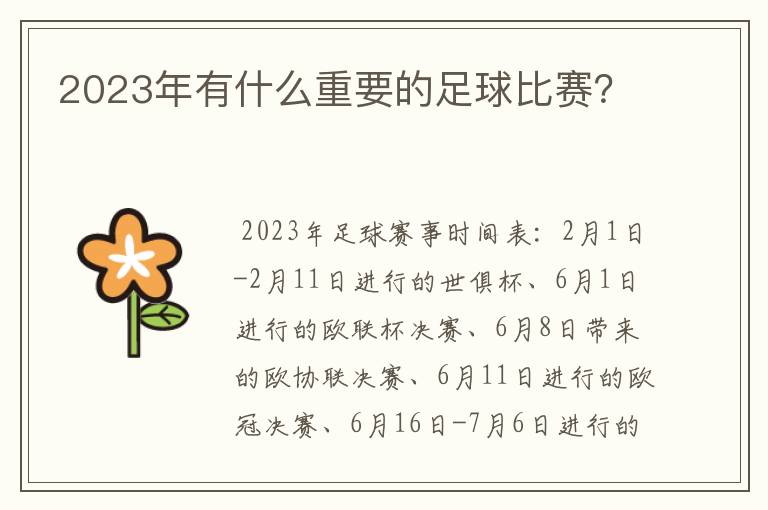 2023年有什么重要的足球比赛？