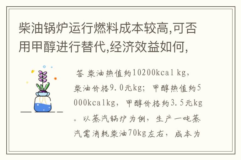 柴油锅炉运行燃料成本较高,可否用甲醇进行替代,经济效益如何,需要对锅炉进行哪些改造