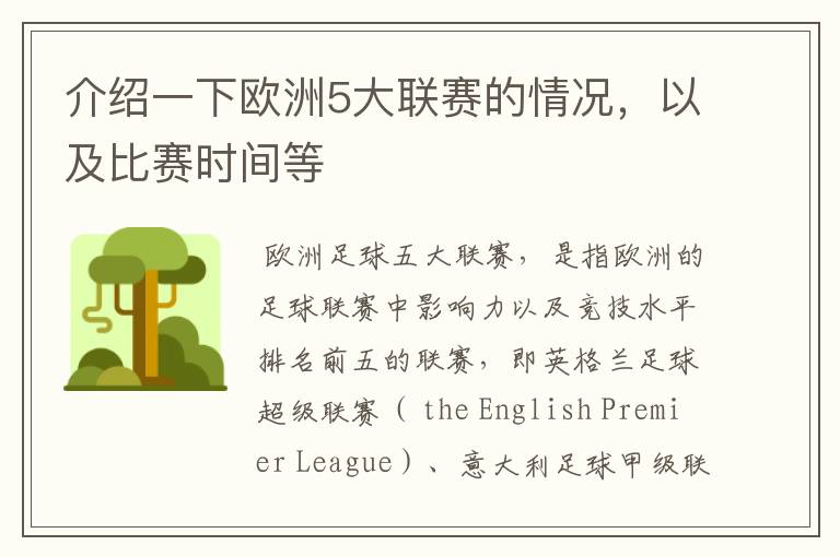 介绍一下欧洲5大联赛的情况，以及比赛时间等