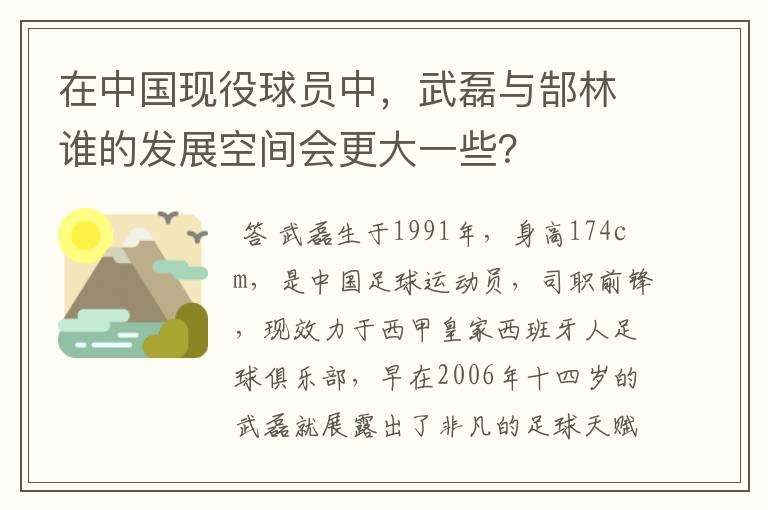 在中国现役球员中，武磊与郜林谁的发展空间会更大一些？