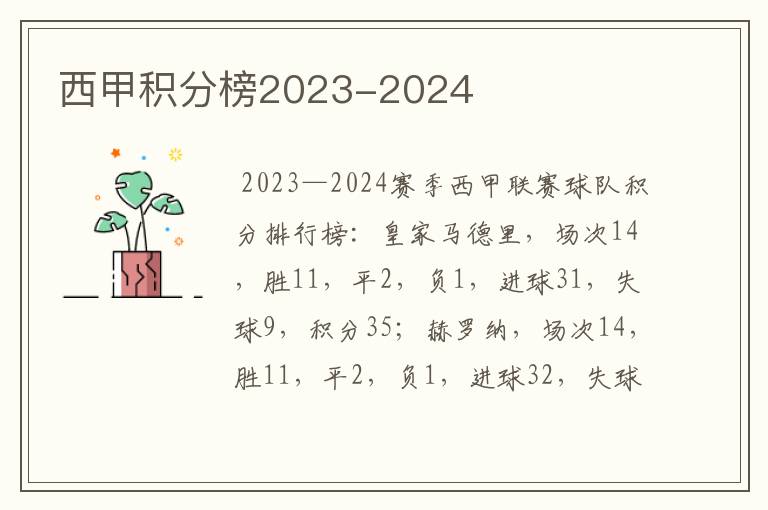 西甲积分榜2023-2024