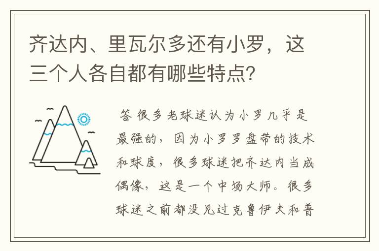 齐达内、里瓦尔多还有小罗，这三个人各自都有哪些特点？