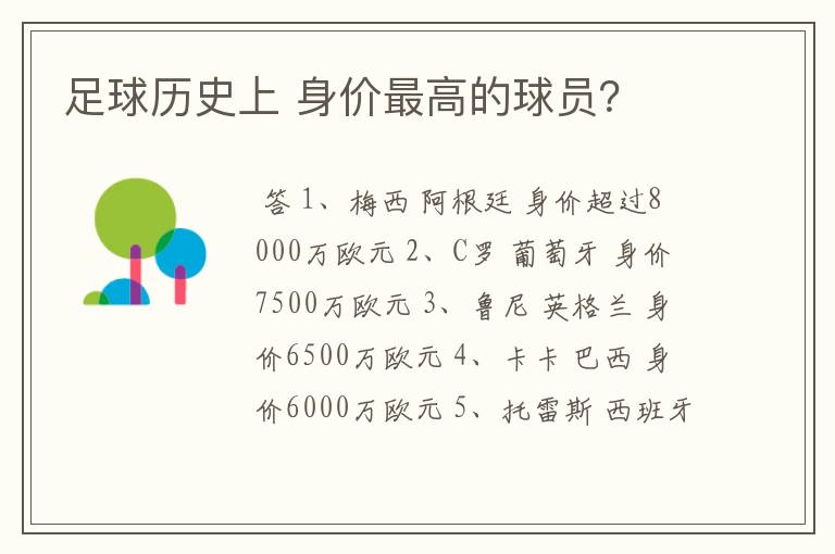 足球历史上 身价最高的球员？