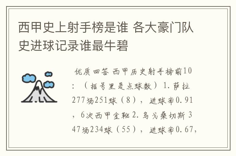 西甲史上射手榜是谁 各大豪门队史进球记录谁最牛碧