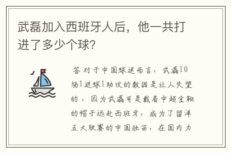 武磊加入西班牙人后，他一共打进了多少个球？