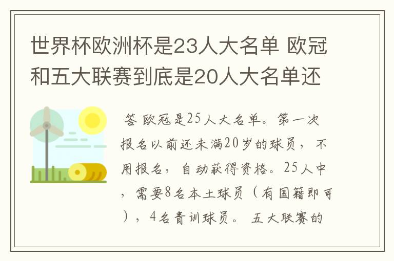 世界杯欧洲杯是23人大名单 欧冠和五大联赛到底是20人大名单还是18人大名单