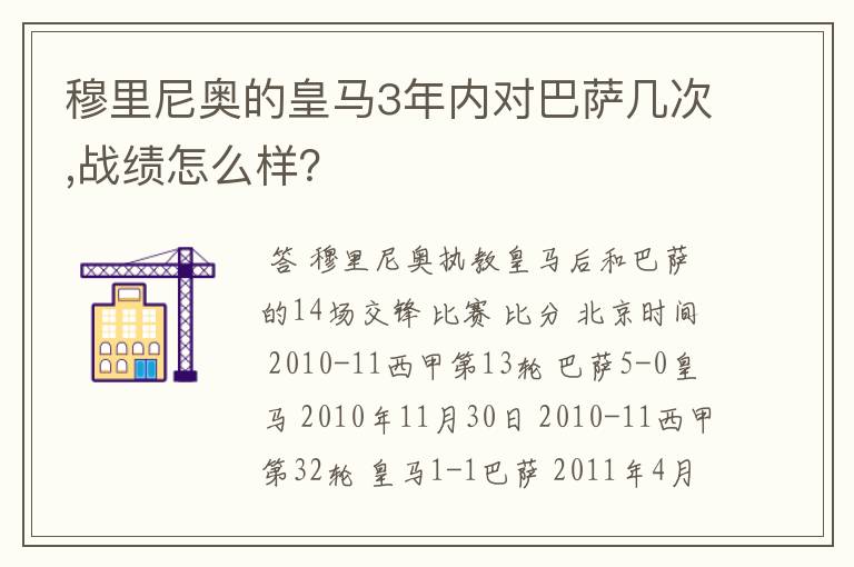 穆里尼奥的皇马3年内对巴萨几次,战绩怎么样？