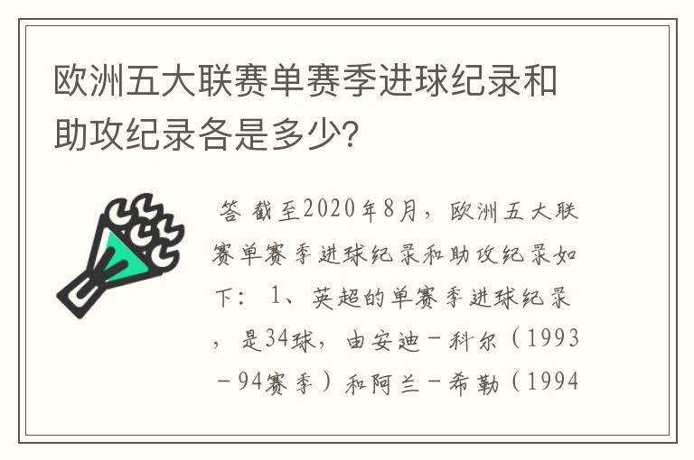 欧洲五大联赛单赛季进球纪录和助攻纪录各是多少？