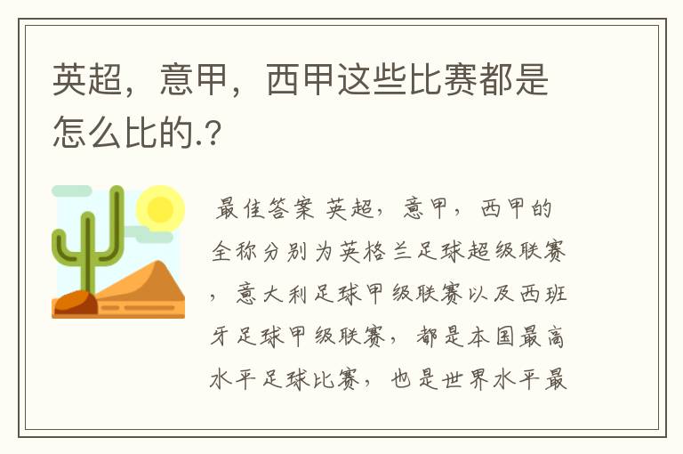 英超，意甲，西甲这些比赛都是怎么比的.?