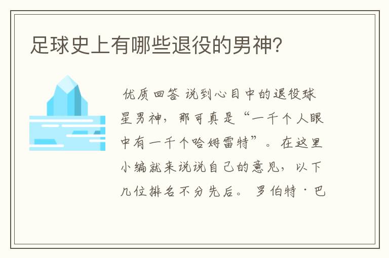 足球史上有哪些退役的男神？