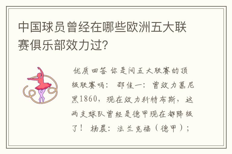 中国球员曾经在哪些欧洲五大联赛俱乐部效力过？