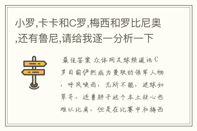 小罗,卡卡和C罗,梅西和罗比尼奥,还有鲁尼,请给我逐一分析一下!