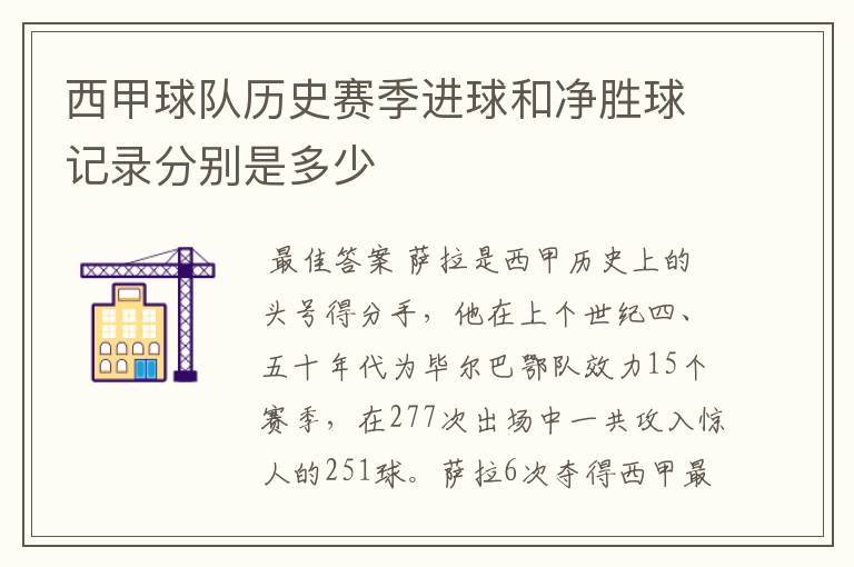 西甲球队历史赛季进球和净胜球记录分别是多少