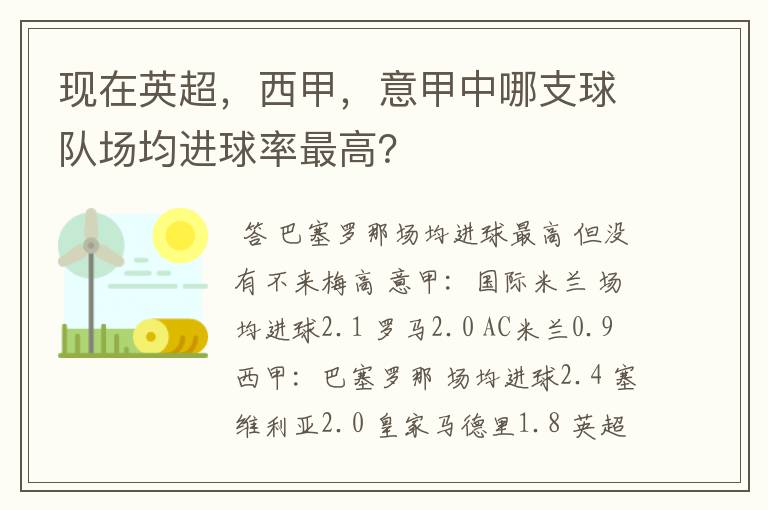 现在英超，西甲，意甲中哪支球队场均进球率最高？