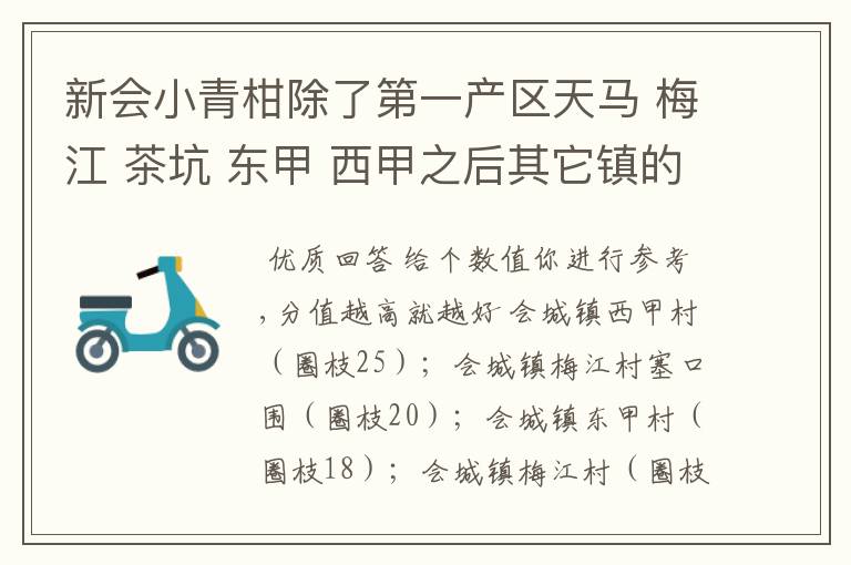 新会小青柑除了第一产区天马 梅江 茶坑 东甲 西甲之后其它镇的比较好的排序哪个镇比较好的