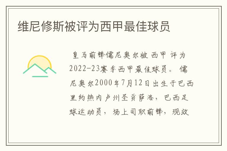 维尼修斯被评为西甲最佳球员