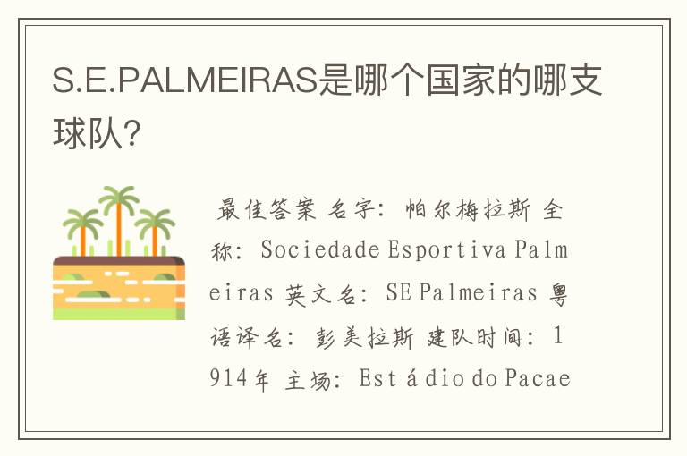 S.E.PALMEIRAS是哪个国家的哪支球队？