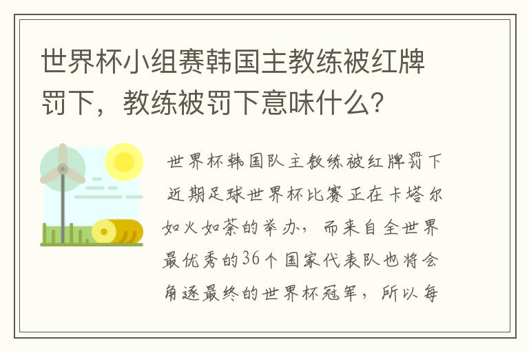 世界杯小组赛韩国主教练被红牌罚下，教练被罚下意味什么？