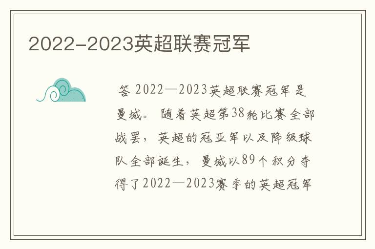 2022-2023英超联赛冠军