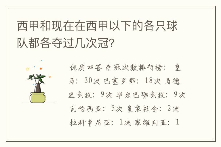 西甲和现在在西甲以下的各只球队都各夺过几次冠？