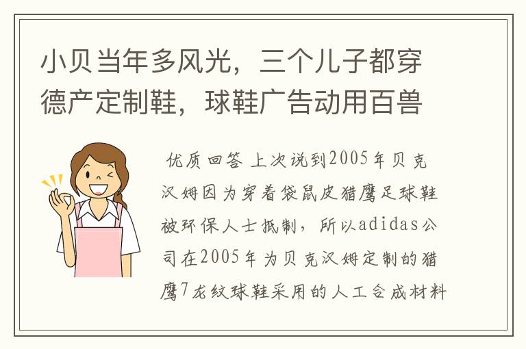 小贝当年多风光，三个儿子都穿德产定制鞋，球鞋广告动用百兽之王