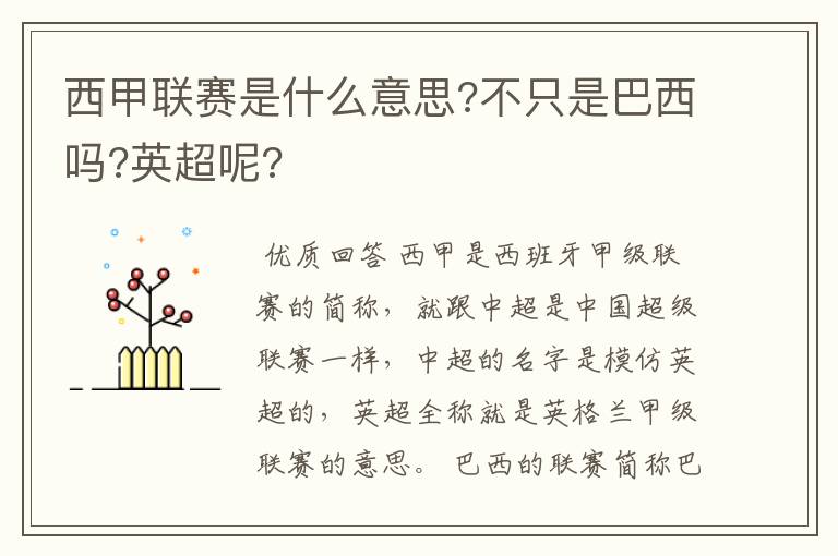 西甲联赛是什么意思?不只是巴西吗?英超呢?