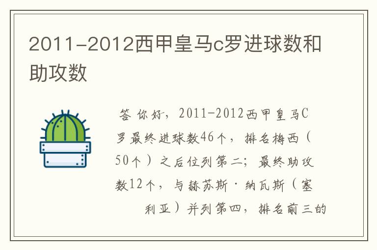 2011-2012西甲皇马c罗进球数和助攻数