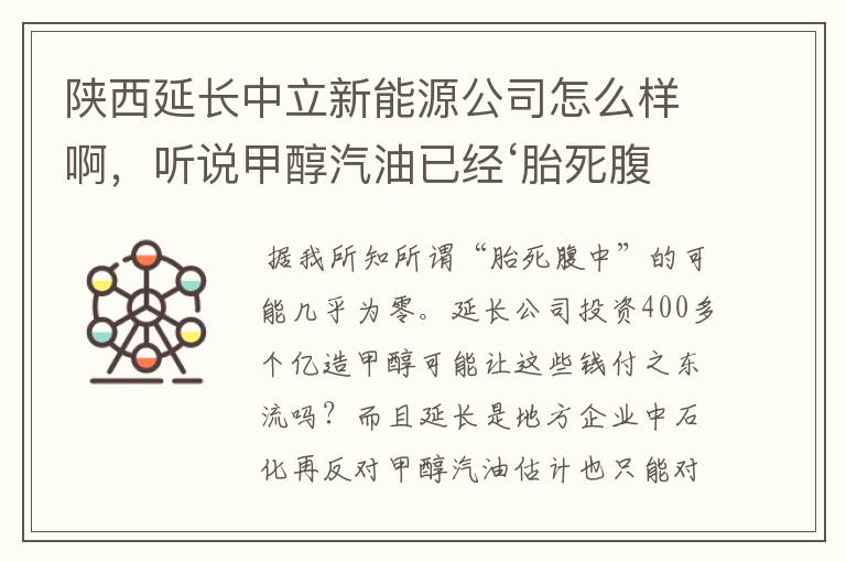 陕西延长中立新能源公司怎么样啊，听说甲醇汽油已经‘胎死腹中’是这样吗