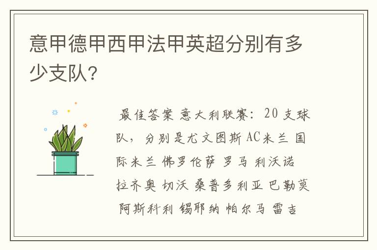 意甲德甲西甲法甲英超分别有多少支队?