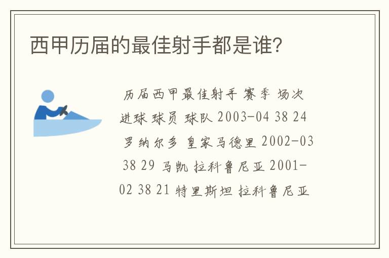 西甲历届的最佳射手都是谁？