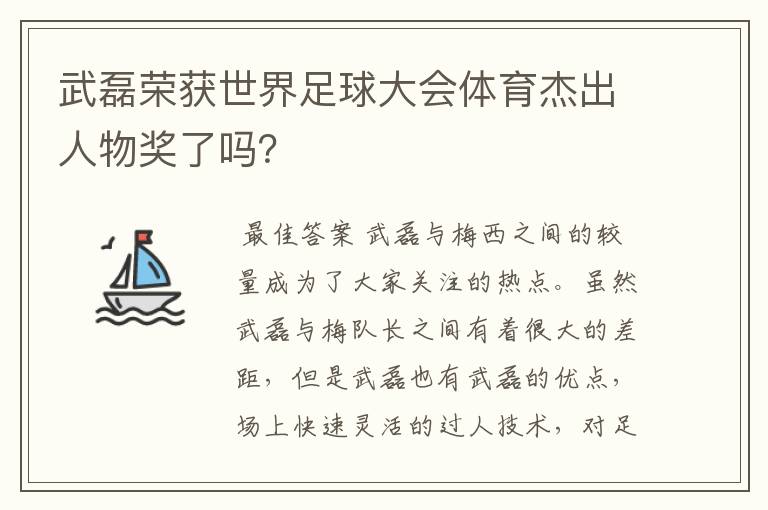 武磊荣获世界足球大会体育杰出人物奖了吗？